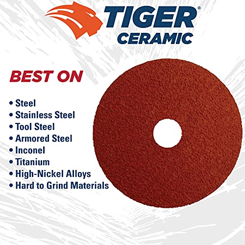 Weiler 69851 Tiger Ceramic Alumina Resin Fiber Sanding & Grinding Disc, 4-1/2" Diameter, 36 Grit, 7/8" Arbor Hole (Pack of 25) - size: 7/8" Arbor, style: 36 Grit