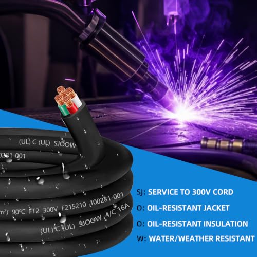 25ft 16/4 Wire SJOOW Portable Power Cable,16 Gauge 4 Conductor SJOOW Cord - size: 25 FT, style: 16AWG(4-Conductor)