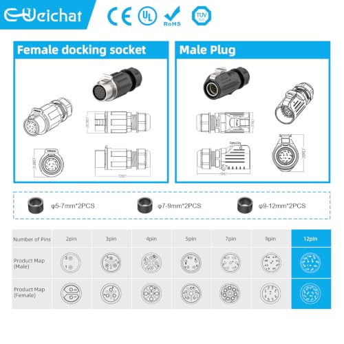 LP20 12PIN Industrial Waterproof Connector IP68 Quickly Plugging Aviation Connector Solder-Assembly M22 12PIN Circular Connector Fast Release Electrical Connector Male Plug&Female Socket - size: 12 Pin, style: Male Plug / Female Socket