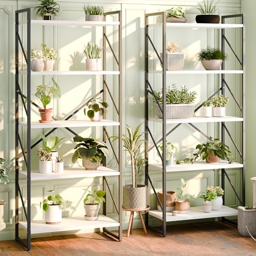 Shintenchi 2 Pieces 5 Tiers Bookshelf, Classically Tall Bookcase Shelf - color: 2pcs/White