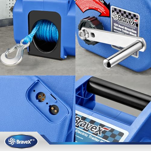 Bravex Trailer Winch 6000LBS, Reversible Portable 12-Volt DC Electric