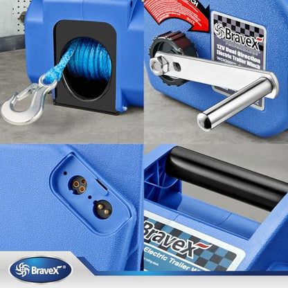 Bravex Trailer Winch 6000LBS, Reversible Portable 12-Volt DC Electric