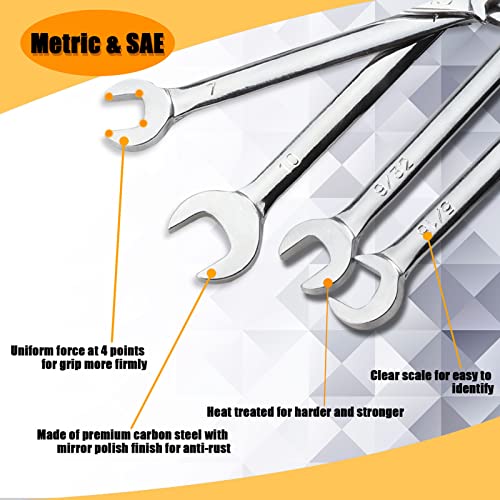SPEEDWOX Mini Double Open End Wrench Set, 10-Piece Metric & SAE, Super-Thin Angled Heads, Made of Premium Carbon Steel, Includes Storage Pouch - size: Double Open End Metric & SAE 20-Piece