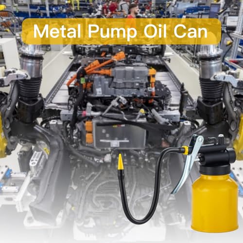 Metal Pumper Oiler Can,Oil Can Pump Oiler with 2 Spout for All Lubrication Need of Car, Bikes and Machines -8 oz.Yellow Capacity - color: Yellow