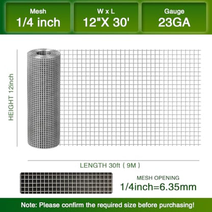 Chicken Wire Fence,Hardware Cloth 1/4 Inch 12inx30ft (23 GA) - color: 1/4inch, size: 12in x 30ft