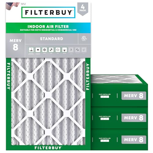 Filterbuy 12x20x4 Air Filter MERV 8 Dust & Allergy Defense (4-Pack) - size: 12x20x4