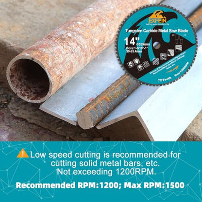 14 Inch 72T Metal Circular Saw Blade - EXFEIN Tungsten Carbide Tipped Saw Blade Arbor 1-3/16" for Metal Sheet or Pipe, Angle Iron, Rebar, Ferrous Metals, Non-Ferrous Metals - size: 14"