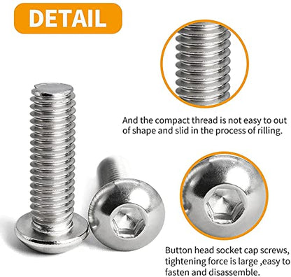 M5-0.8 x 50mm Button Head Socket Cap Screws, Allen Socket Drive, 304 Stainless Steel, Full Thread, Bright Finish，Metric Thread Hex Socket Bolts Fastener 20PCS (M5-0.8 x 50mm) - size: M5-0.8 x 50mm