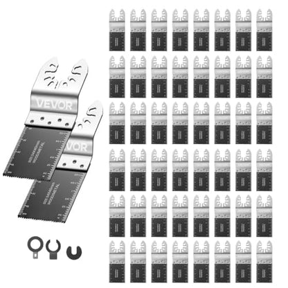 VEVOR 50PCS Bi-Metal Oscillating Saw Blades, Universal Quick Release Oscillating Multi Tool Blades, Multitool Tool Blades for Nails, Soft Metal, Wood, Compatible with Dewalt Milwaukee Bosch Ryobi
