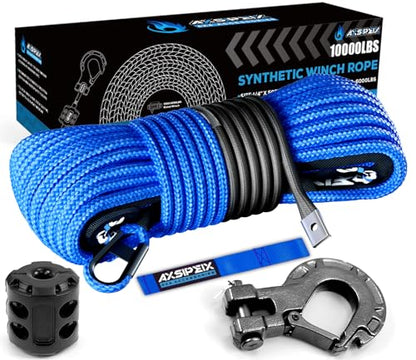 Synthetic Winch Rope Kit, 1/4" x 50ft 10000LBS Blue Winch Cable with Protective Sleeve, Forged Winch Hook, Rubber Stopper and Safety Pull Strap for ATV UTV - color: 1/4"x50ft(Blue)-10000lbs