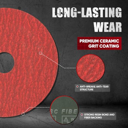 4.5" x7/8" Ceramic Resin Fiber Sanding Discs 60 Grit -25Pcs - style: 60grit-25Pack