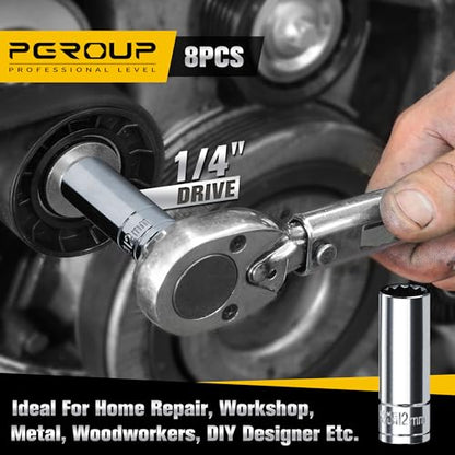 1/4 Inch Drive Socket Set - 8 Piece Metric 12-Point Deep Socket Set (6mm, 7mm, 8mm, 9mm, 10mm, 11mm, 12mm, 13mm)- Chrome Vanadium Steel with Sturdy Holder - 50BV30 - size: 1/4-12PT-8PC