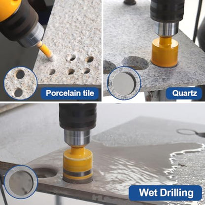 HIGHDRIL 11Pcs Diamond Hole Saw Kit - 1/4", 5/16", 3/8", 4/5", 1", 1-1/8", 1-1/4", 1-3/8", 1-3/4", 2", 2-1/2" Drill Bits for Tile Porcelain Ceramic Granite Marble - size: Shank Set1