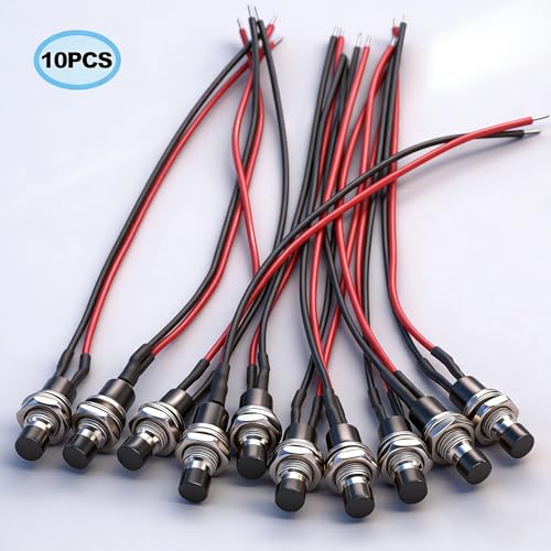 Twidec/10PCS 3V-6V-12V-24V-250V Momentary Push Button Switch 2 Pins ON/Off SPST 7mm Black Normal Open 1A Mini Round Button Switch with Pre-soldered Wires PBS-110-XBK - color: Black-7mm, size: Momentary