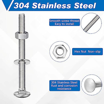 Zonon 25 Sets 1/4-20 x 3 Carriage Bolts and Nuts Kit,Silver - color: Silver, size: 1/4-20 x 3"