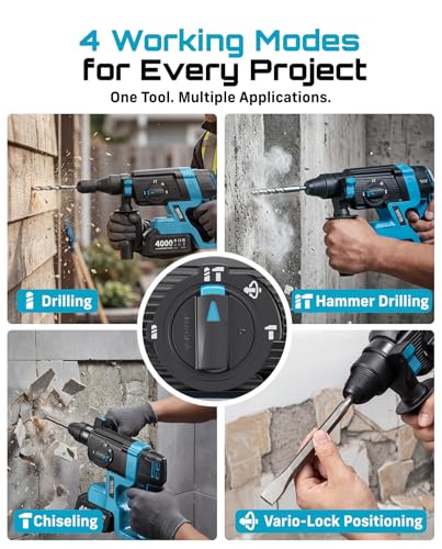 Seesii 1-Inch Cordless SDS-Plus Rotary Hammer Drill, 2.8J, Brushless Motor