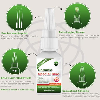 20g Ceramic Glue, Instant Ceramic Super Glue for Porcelain & Pottery - size: 20g Ceramic Glue
