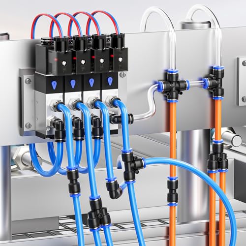 10MM OD Blue Polyurethane PU Air Hose Line Kits with Push-to-Connect Fittings for Compressed Air Fluid Transfer Tubing 10 Meter/32.8ft(Pack of 17) - color: Blue, size: 10mm OD/32.8ft