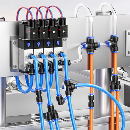 10MM OD Blue Polyurethane PU Air Hose Line Kits with Push-to-Connect Fittings for Compressed Air Fluid Transfer Tubing 10 Meter/32.8ft(Pack of 17) - color: Blue, size: 10mm OD/32.8ft