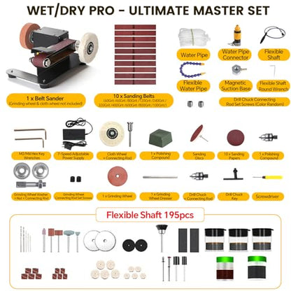 6-In-1 Mini Belt Sander Mini Belt Sander, Electric Small Sander Knife Sharpener Supplies, 7 Adjustable Speed, 795 Motor, Metal Wood DIY Handcraft, Tool & Knife Sharpening (Ultimate). - style: Wet/Dry Pro - Ultimate Master Set