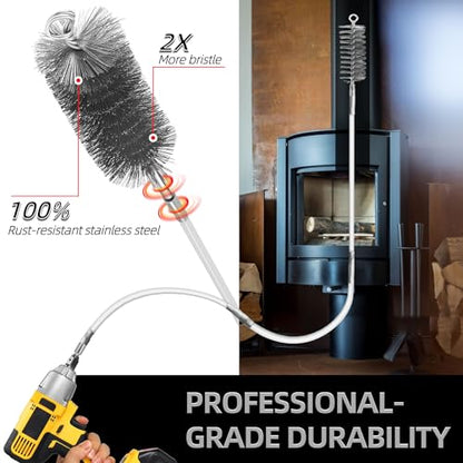 Drill-Powered Chimney Brush & Pipe Cleaning Brush Kit - size: 5/8", 1", 1-5/8", 2"