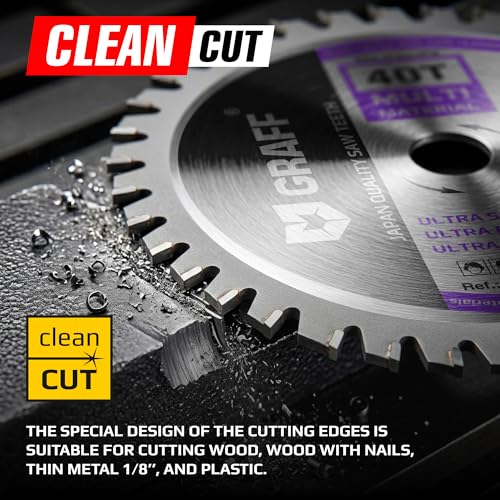 GRAFF 4-1/2 Inch Circular Saw Blade with 3/8 Inch Arbor - 40-Teeth Grinder Saw Blade for Aluminium, Metal, Wood, Plywood, Drywall, Plastic - Wood Cutting Blade for Angle Grinder - size: Ø 4 ½ Inch - 40T Multi 3/8 Inch Arbor, style: Multi Cutting Blade