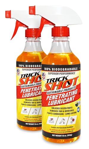 Trick Shot - 3-in-1 Penetrating Lubricant Oil - Biobased Food Grade Industrial Oil for Parts, Rust & Corrosion Remover, Anti-Seize Lubricant Protects Metal Surfaces, Degreases & Cleans - 16 oz, 2-Pk - size: 16 Fl Oz, style: 2-Pack