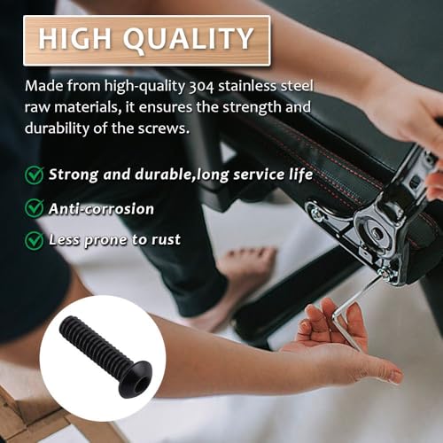 1/4-20 x 1/2" (20 Pack) Button Head Socket Cap Screws Bolts, Stainless Steel 304 (18-8), Allen Hex Drive, Coarse Thread, Fully Threaded, Black Coated - size: 1/4-20 x 1/2"