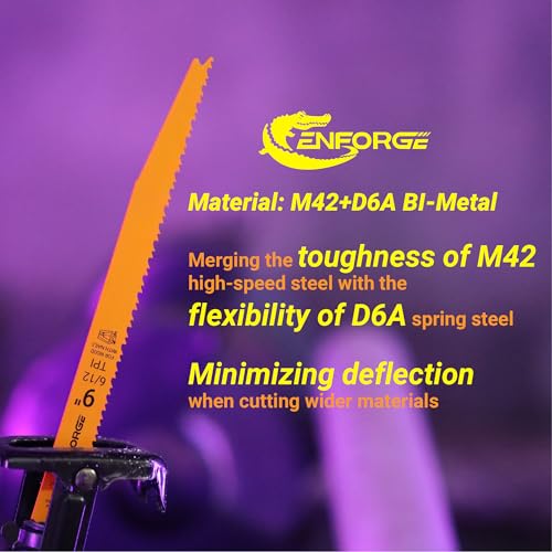 25-PC Reciprocating Saw Blades, 9 inch, 6-12 TPI, BI-Metal (M42+D6A) Material, Replace Milwaukee, Dewalt and Diablo sawzall Blade for Wood with Nails - style: 9 inch-6/12 TPI-25PC