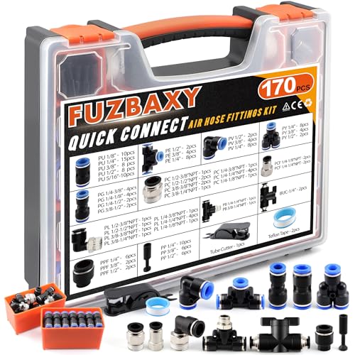 170Pcs Push-Connect Air Hose Fittings Kit 1/8"-1/2" NPT - color: 170PCS with PU/PE/PV/PG/NPT