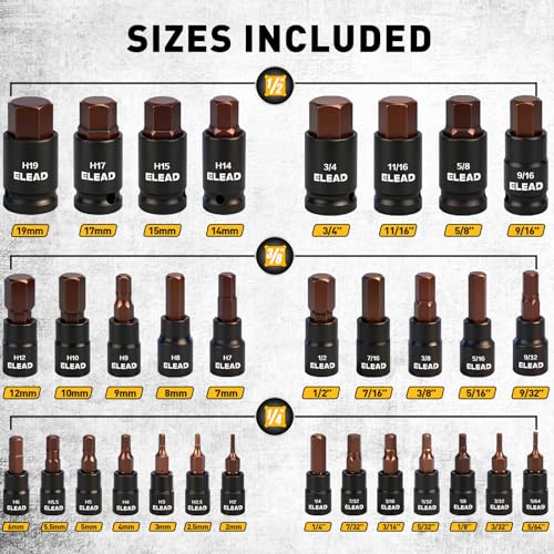 35-Piece Master Hex Bit Socket Set, 1/4", 3/8", 1/2" Drive Allen Socket Set H2-H19, 5/16"-3/4", Premium CR-V & S2 Alloy Steel, Ratchet Wrench, Sockets Adapter, High Torque for Automotive Mechanic - color: 35pcs Hex Bit Socket Set Black