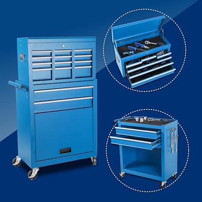 8-Drawer Rolling Tool Chest with Detachable Top Toolbox - color: Blue, style: 8 drawer-detachable