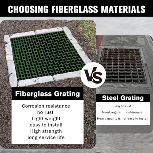 Agfabric 24x48x1in Molded Fiberglass Grating, Durable FRP Grating for Car Wash, Swimming Pool and Industrial Drainage, Deck, Patio, Yard, Wearproof, Rustless, Green 1 Pack - color: Green, size: 2ftx4ft x 1in
