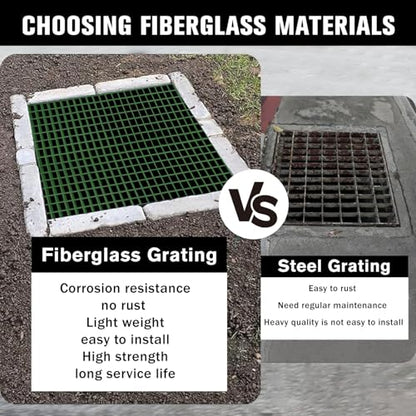 Agfabric 24x48x1in Molded Fiberglass Grating, Durable FRP Grating for Car Wash, Swimming Pool and Industrial Drainage, Deck, Patio, Yard, Wearproof, Rustless, Green 1 Pack - color: Green, size: 2ftx4ft x 1in