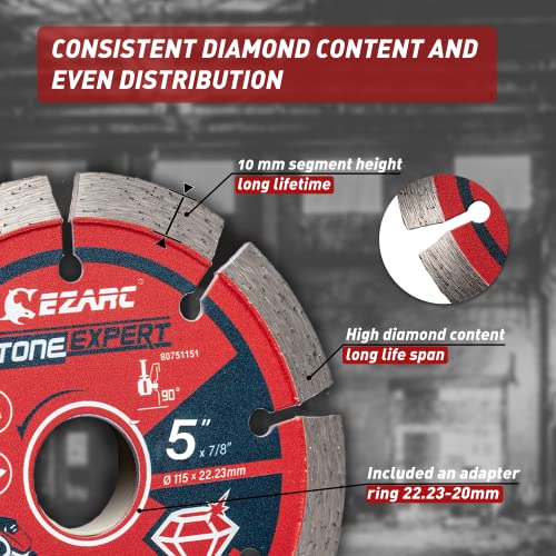EZARC 5 Inch Segmented Diamond Blade, 7/8"-20mm-5/8 Arbor, 2-Pack - size: 5 Inch