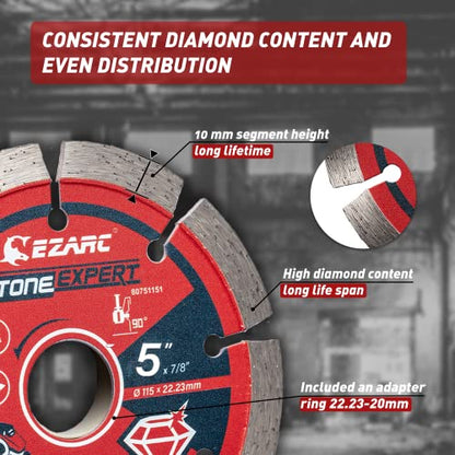EZARC 5 Inch Segmented Diamond Blade, 7/8"-20mm-5/8 Arbor, 2-Pack - size: 5 Inch