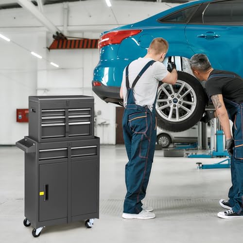Winado 4-Drawer Rolling Tool Chest, 2-in-1 Large Storage Toolbox, Black - color: Black