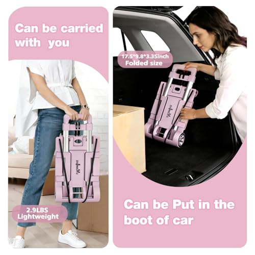 Folding Dolly Pink Hand Cart,Folding Hand Truck Aluminum Trolley - color: 2 Wheel Aluminium Pink