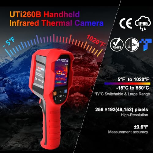 UNI-T UTi260B Thermal Camera with Macro Lens, Infrared Cameras Thermal Imaging Camera 256x192 IR Resolution Thermal Imager 49152Pixels 7 Palettes 25 Hz Refresh Rate, IP65 2-Meter Drop, 2.8" LCD - size: UTi260BZ002