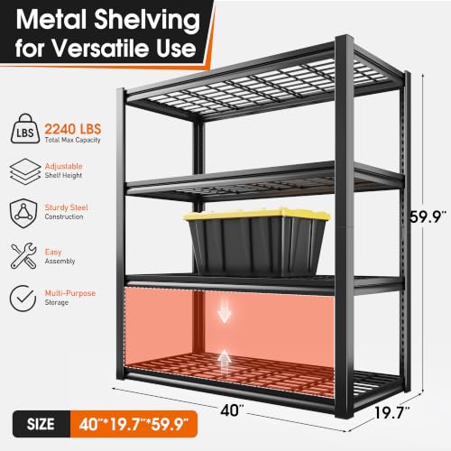 REIBII 40" W Garage Shelving with Double-Layer Frame for Homeowners and DIY - size: 40"W x 19.7"D x 59.9"H