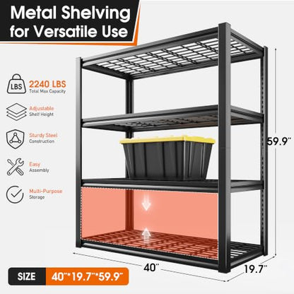 REIBII 40" W Garage Shelving with Double-Layer Frame for Homeowners and DIY - size: 40"W x 19.7"D x 59.9"H
