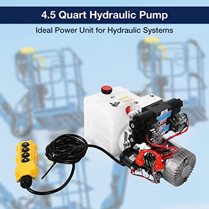 Hydraulic Power Unit Double Acting Hydraulic Pump 4.5 Quart Reservoir 12V DC Double Solenoid Dump Trailer Pump Electric Hydraulic Pump for Dump Trailer Car Lifting - color: White-Plastic, size: Double Acting + 4.5 Quart