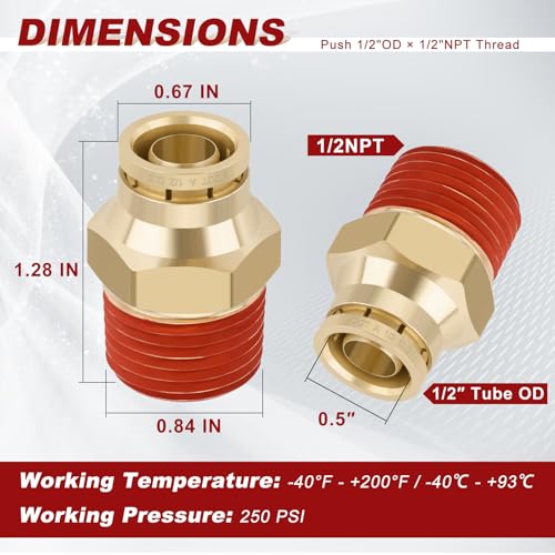 DOT Approved Male Straight Brass Union 1/2" Tube x 1/2" NPT, 4PCS - size: 1/2" OD x 1/2" NPT