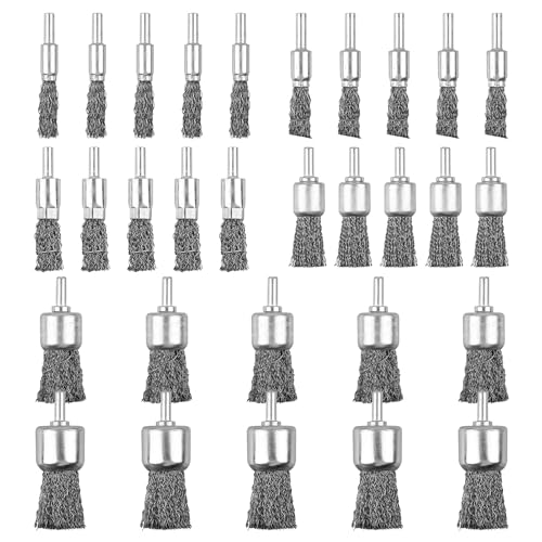30 Pack Wire End Brush Set, 6 Sizes 0.012" Crimped Carbon Steel Wire Wheel Drill with 1/4 Inch Hex Shank - style: 30 Pcs Kit