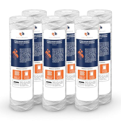 Aquaboon String Wound Water Filter Cartridge - Whole House 10 Micron 6-Pack