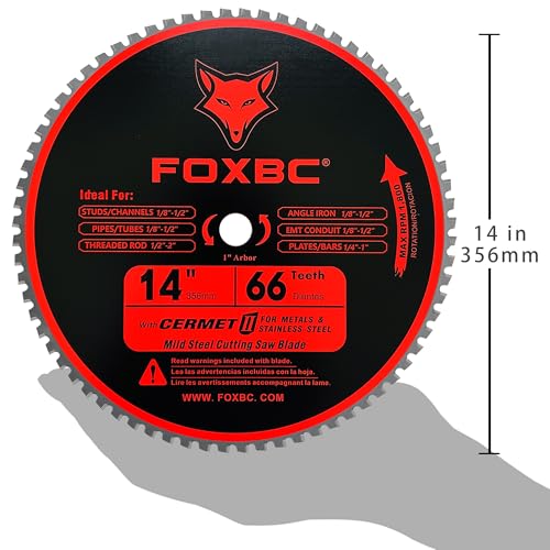 FOXBC 14 Inch Metal Steel Cutting Saw Blade 66 Tooth for Evolution 14 Inch Chop Saw and Other, Cermet Carbide Up to 5X Longer Life - size: Mild Steel