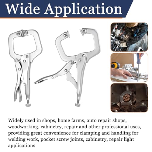 12 Pcs C Clamp Locking Pliers 6 Inch Heavy Duty Welding Pliers with Swivel Pads Adjustable Vise Grip Clamp for Shop Woodworking Cabinetry Repair Home Farm and Auto Workshop