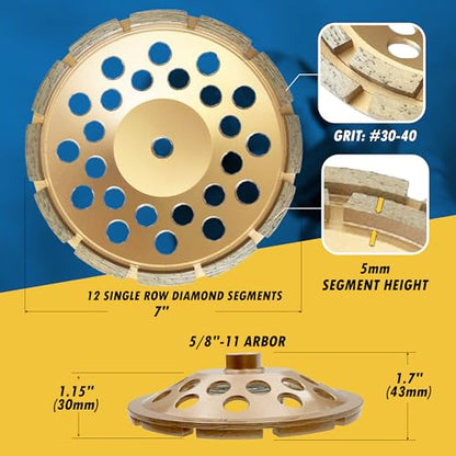 7" Diamond Grinding Wheels for Concrete or Masonry, 5/8"-11 Arbor - style: 7" - 12 Segs