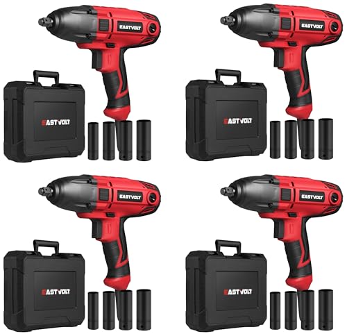 Eastvolt 800W Electric Impact Wrench, Heavy Duty 7.5 Amp Corded Max Torque 450 Ft-lbs 3400 RPM, 1/2 Inch with Hog Ring Anvil (Pack of 4) - size: (Pack of 4)