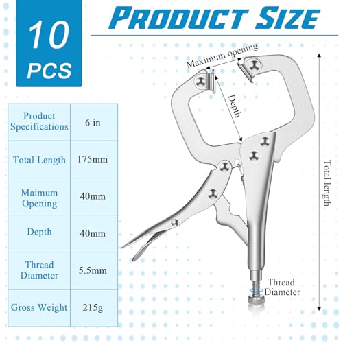 10 Pcs 6 Inch Locking C Clamp Heavy Duty Welding Clamps Pliers Vise Grip Clamps with Swivel Pad with Regular Tip and Swivel Pad for Craftsmen Home Workshop - size: 6.5 Inch,Set of 10